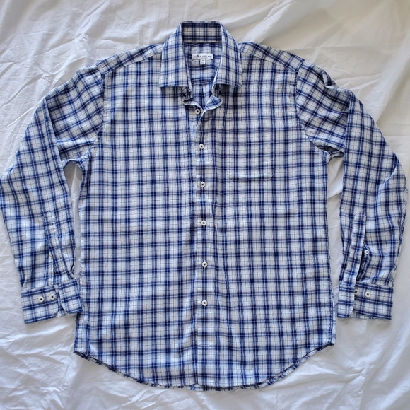 Peter Millar Checked Button Up Dress Shirt Men's Large Blue/White Casual Office - Picture 1 of 6